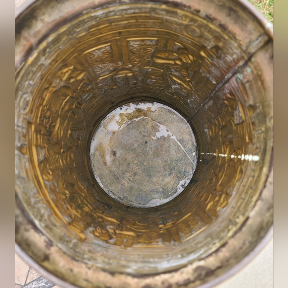 1930s Embossed Brass Trash Can/Umbrella Stand - Picture 7 of 8